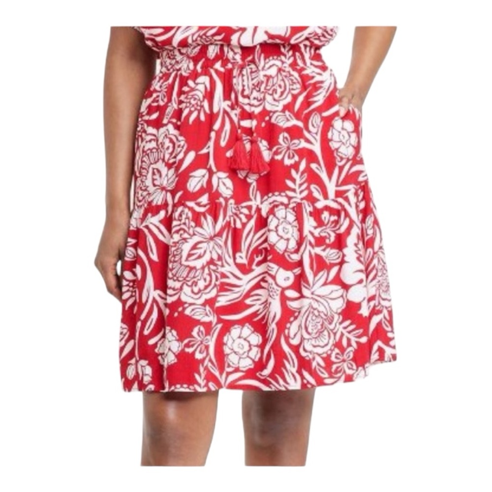 Knox Rose Women's Size 2X Red & White Floral Skirt - Picture 1 of 13
